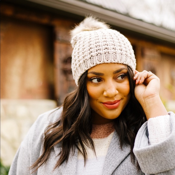 Cable Knit Beanie In Mocha - Picture 3 of 6